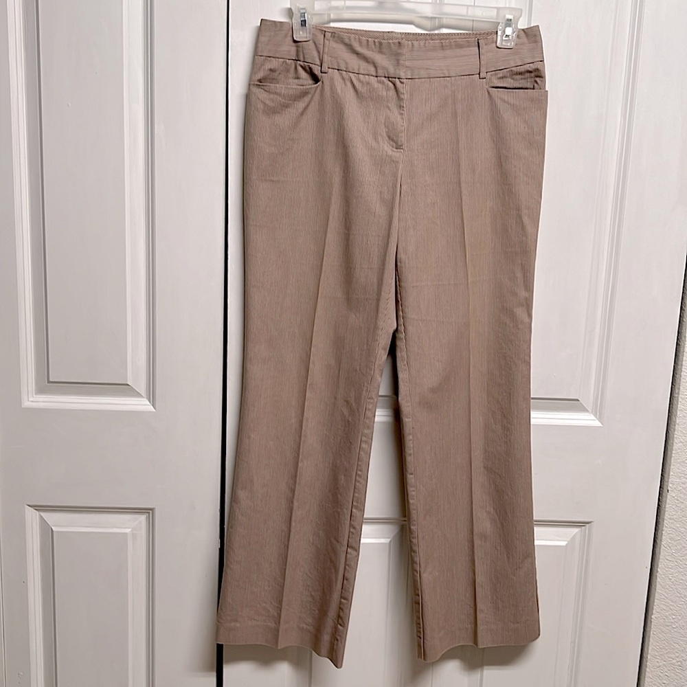 Studio 1940 Tan White Pinstripe Mid Rise 2 Pocket Dress Pants Size 12
